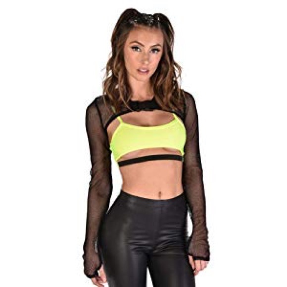 black fishnet long sleeve crop top